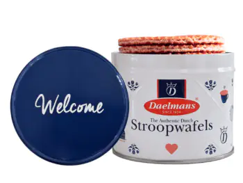 Daelmans caramel Stroopwafels in 'Welcome' tin